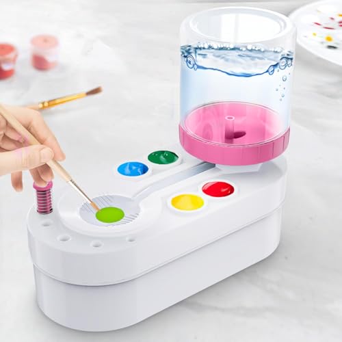 Kimimara Pinselreiniger Bürstenspüler Brush Cleaner—Paint Brush Rinser, Automatische Pinselspüler mit Fließendem Wasserkreislauf für Acryl, Aquarell, Malerei auf RinserArt Tool (Pink) von Kimimara