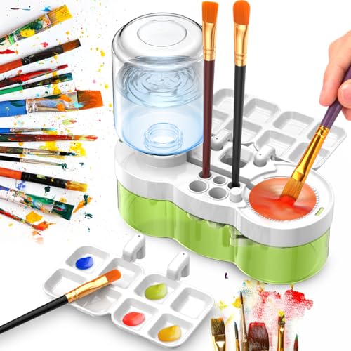 Paint Brush Rinser Pinselreiniger Aquarellpinselspüler, Multifunktionales Pinselwaschbox Art Tools mit Wasserkreislauf, Pinselhalter und Palette, Geschenke für Kleine Künstler und Kinder Anfänger von Kimimara