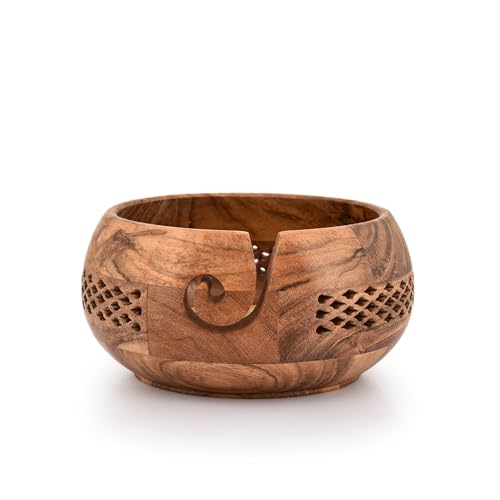 Kimona Yarn Storage Wooden Yarn Bowl Hand Made for Knitting and Crochet Crocheting Accessories and Supplies Organizer (17.78cm x 17.78cm x 10.16cm) von Kimona