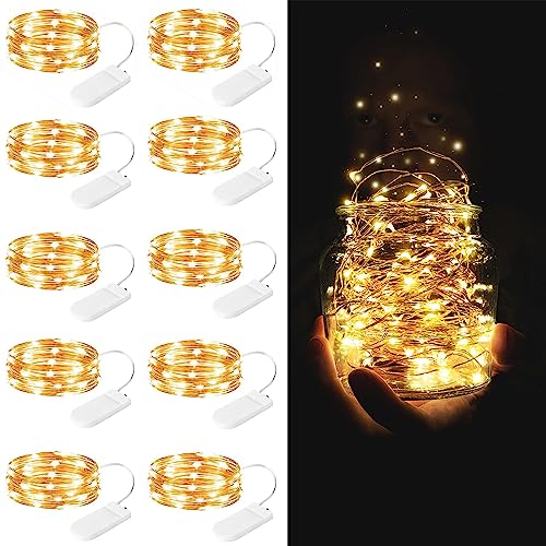 Kimuwote 10 Stück batteriebetriebenes LED, 2M 20 LED Mini-Kupferlicht für Weihnachten, Hochzeitsdekoration, Hochzeit, DIY, Party (warmweiß) von Kimuwote