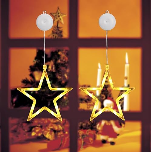 Kimuwote LED Sterne Weihnachtsbeleuchtung, 2 Stück 10LED Stern Weihnachtsdeko Fenster, Weihnachtsdeko Innen mit Saugnäpfe, Timer, Warmweiß, Lichterkette Sterne für Fenster Deko Weihnachten Deko von Kimuwote