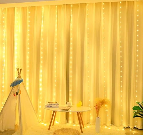 Kimuwote Lichtervorhang innen 3x2m, 200 LED Lichterkette innen, USB LED Lichterkettenvorhang, Lichterketten Vorhang für Weihnachten Fenster Wand Zimmer Party Deko Gardine Balkon(warmweiß) von Kimuwote