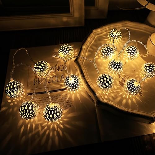 Kimuwote Marokkanische Lichterkette Batterie, 5M 20 LED Kugeln Lichterkette Warmweiß mit Timer, Marrokanisch orientalische Deko für Innen Zimmer Hochzeit Party Ramadan Weihnachten von Kimuwote