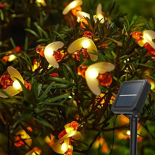 Kimuwote Solar Lichterkette Aussen, Bienen lichterketten, 50 LED 7M 8 Modi wasserdichte Lichterketten Innen/Außen für Garten, Rasen, Terrasse, Sommerfest, Feiertag, Party (warmweiß) von Kimuwote