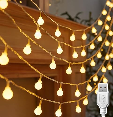 Lichterkette Innen, 7M 40LED Kugel Lichterkette, LED lichterkette Usb-Stromversorgung,ideal für Außen, Weihnachten, Hochzeit, Party, Garten (Warmweiß) von Kimuwote