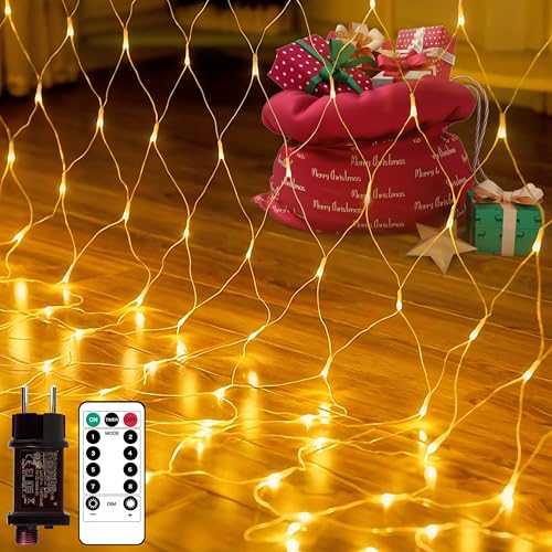 Lichternetz Außen, 3x2m 200 LED Lichterkette Außen Warmweiß mit Stecker, LichterNetz mit Fernbedienung Timer, IP45 Wasserdicht Lichternetz Innen 8 Modi für Büsche Garten Weihnachtsbaum Zimmer Lichternetz Außen, 3x2m 200 LED Lichterkette Außen Warmweiß mit Stecker, LichterNetz mit Fernbedienung Timer, IP45 Wasserdicht Lichternetz Innen 8 Modi für Büsche Garten Weihnachtsbaum Zimmer von Kimuwote