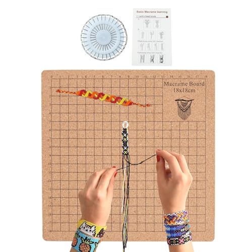 Macrame Board mit Stiften, doppelseitiges Makramee-Projektbrett mit Gittern, ragbares Flechtbrett mit Anleitung von Armbändern, Projekten, Knotenschnur (15*15inch) von KinMokusei