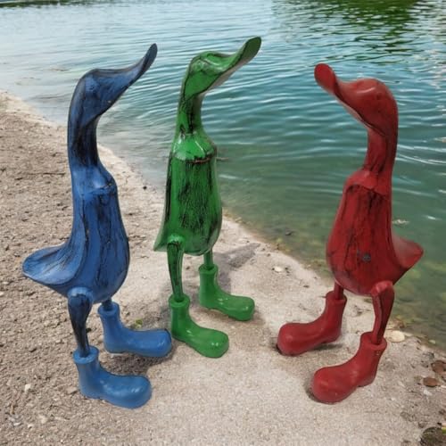 Deko Holz Ente Vintage - 45cm handgefertigte Holz Ente mit Gummistiefel aus Bambus in bunten Farben, als Tischdeko, Gartendeko oder Geschenk geeignet Deko Holz Ente Vintage - 45cm handgefertigte Holz Ente mit Gummistiefel aus Bambus in bunten Farben, als Tischdeko, Gartendeko oder Geschenk geeignet von Kinaree