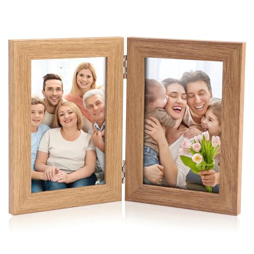 Doppelter Bilderrahmen Faltbar,15 X 20 cm Holz Bilderrahmen,5 * 7 Zoll Doppelt Collage Fotorahmen,bilderrahmen klappbar für Fotos, Bilder, Poster (7 Zoll) von Kinberry