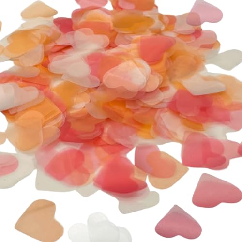 Wasserlösliches Reispapier Konfetti - Herzen - weiß - 50g (~8.000 Stk.) | Biologisch abbaubar Hochzeit Send-Off (gemischte Koralle (Rosa, Orange, Weiß)) von Kind Confetti