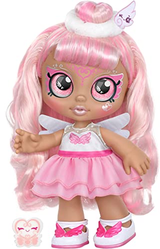 Kindi Kids – Puppe Angelina Wings als Engel mit Zauberschwamm für magische Gesichtsbemalung. großen, glitzernden Augen und wechselbarer Kleidung Schuhe, 50244, Weiß, Rosa von Kindi Kids