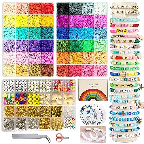Kinearcharms 10.000 Stück + Tonperlen-Set, 6 mm flache, runde Polymer-Ton-Perlen für Schmuckherstellung, Heishi-Ton-Abstandshalter, 3 Boxen, Armband, Halskette, Ohrringe, DIY mit Buchstabenperlen für Kinearcharms 10.000 Stück + Tonperlen-Set, 6 mm flache, runde Polymer-Ton-Perlen für Schmuckherstellung, Heishi-Ton-Abstandshalter, 3 Boxen, Armband, Halskette, Ohrringe, DIY mit Buchstabenperlen für von Kinearcharms