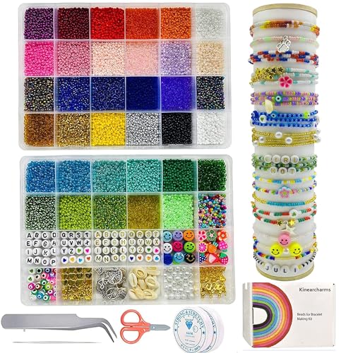 Perlen zum Auffädeln, 30000 Stück 2mm Glasperlen Armbänder Selber Machen für Schmuckherstellung mit 550 Buchstaben Smiley-Frucht und andere 11 verschiedene Perlen Charms Kit Perlen zum Auffädeln, 30000 Stück 2mm Glasperlen Armbänder Selber Machen für Schmuckherstellung mit 550 Buchstaben Smiley-Frucht und andere 11 verschiedene Perlen Charms Kit von Kinearcharms
