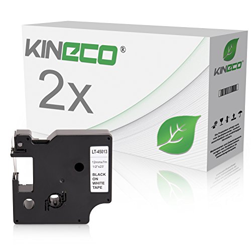 2 Kineco Schriftbänder kompatibel mit Dymo 45013 Etikettenband 12 mm x 7 m Schwarz auf Weiß für Labelmanager von Kineco