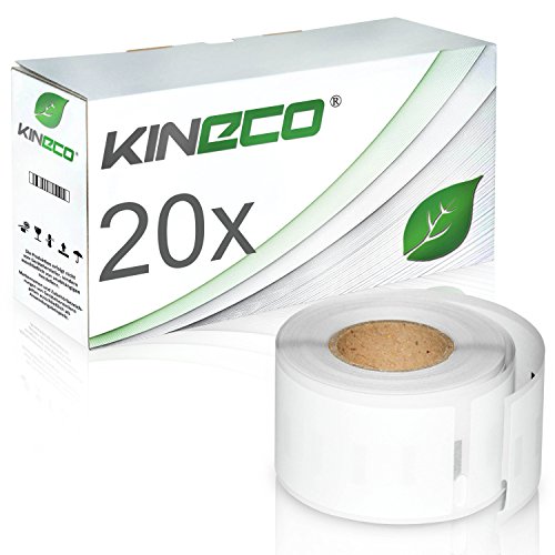 Kineco 20x 130 Adressetiketten Rollen, kompatibel mit Dymo LabelWriter 450 Twin Turbo, Labelwriter 400, 310, 320, 330 Series, SE450 - je 130 Etiketten (2600), 28x89mm, Weiß, Papier, Rechteckig von Kineco