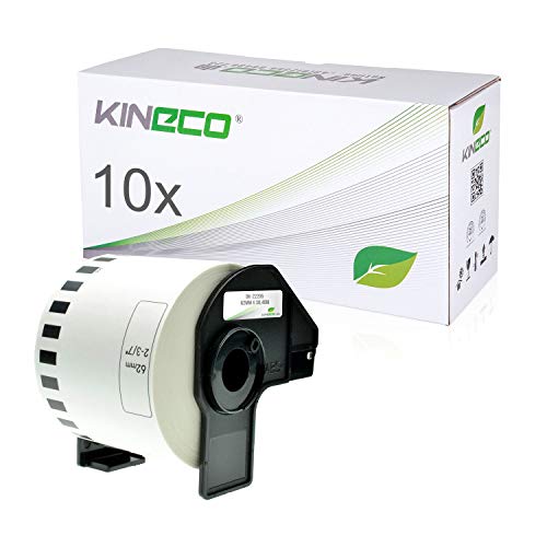 Kineco 10x Endlos-Etikett kompatibel für Brother DK22205 62mm x 30,48m für Brother P-Touch QL-500, 500A, 500BS, 500BW, 550, 560VP, 560YX, 570, 580N, 650TD, 710, 710W, 720NW, 1050N, 1060N von Kineco