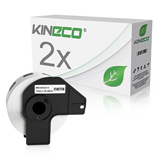 Kineco 2x Endlos-Etikett kompatibel für Brother DK22214 12mm x 30,48m P-Touch QL-1050 1060N 500 550 560 570 580 700 500 A BS BW 560 VP YX 580N 650TD 710W 720NW von Kineco