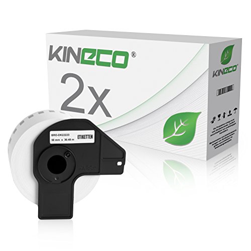 Kineco 2x Endlos-Etikett kompatibel für Brother DK22223 50mm x 30,48m P-Touch QL-1050 1060N 500 550 560 570 580 700 500 A BS BW 560 VP YX 580N 650TD 710W 720NW von Kineco