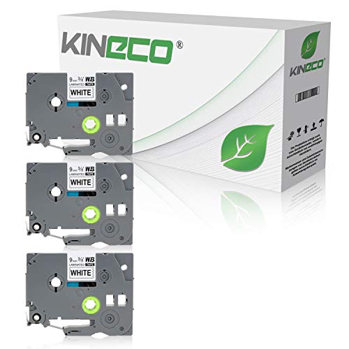 Kineco 3 Schriftbänder kompatibel für Brother TZE-221 TZ-221 9mm/8m - Schwarz auf Weiß P-Touch 1010 D400 D600 H100L H100r von Kineco