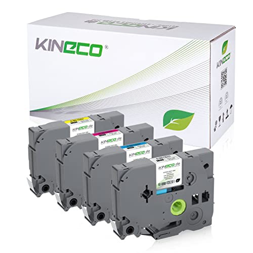 Kineco 4 Schriftbänder kompatibel für Brother TZE-231 12mm/8m - Schwarz auf Weiß P-Touch 1000 1010 1080 1090 1200 1200P 1230PC 1250 1280 1290 1750 1800 1850 200 220 2400 2450 2460 2470 2480 300 310 von Kineco