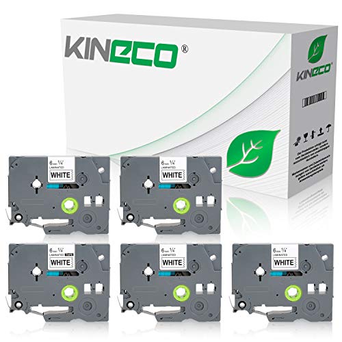 Kineco 5 Schriftbänder kompatibel für Brother TZE-211 TZ-211 6mm/8m - Schwarz auf Weiß P-Touch H100LB H100R H105 E100 E100VP D200 D200BW D200VP D210 D210VP von Kineco