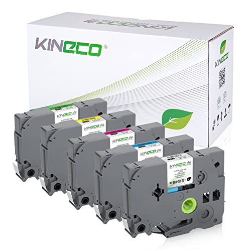 Kineco 5 Schriftbänder kompatibel für Brother TZE-231/431/531/631/731 12mm/8m - P-Touch H100LB H100R H105 E100 E100VP D200 D200BW D200VP D210 D210VP von Kineco