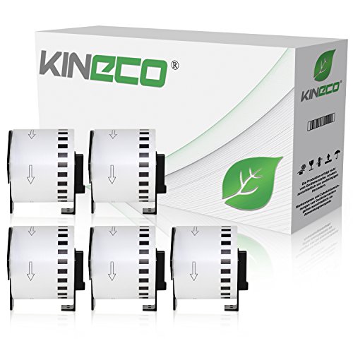 Kineco 5x Endlos-Etikett kompatibel für Brother DK22205 62mm x 30,48m P-Touch QL-1050 1060N 500 550 560 570 580 700 500 A BS BW 560 VP YX 580N 650TD 710W 720NW von Kineco