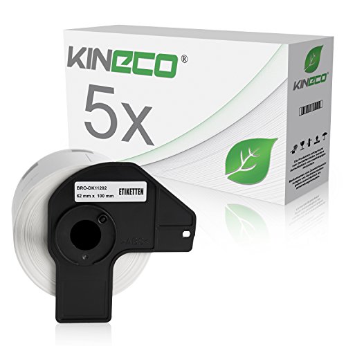 Kineco 5x Versand-Etiketten kompatibel für Brother DK11202 - je 300 Stück - 62mm x 100mm P-Touch QL-1050 1060N 500 550 560 570 580 700 500 A BS BW 560 VP YX 580N 650TD 710W 720NW - WEISS von Kineco