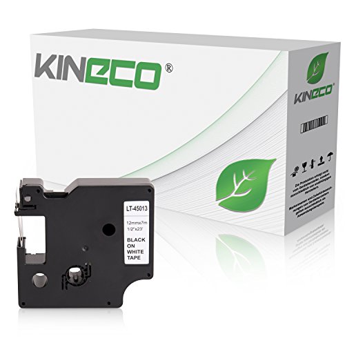Kineco Schriftband kompatibel mit Dymo 45013 Etikettenband 12 mm x 7 m Schwarz auf Weiß für Labelmanager von Kineco