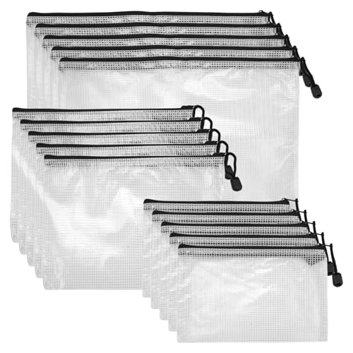 15 Stück Dokumententasche A4+A5+A6, Dokumententasche mit Reißverschluss, Transparente Wasserdichte Zipper Beutel, Mesh Kunststoff Reißverschlusstasche für Dokumente, Kosmetika, Reisezubehör 15 Stück Dokumententasche A4+A5+A6, Dokumententasche mit Reißverschluss, Transparente Wasserdichte Zipper Beutel, Mesh Kunststoff Reißverschlusstasche für Dokumente, Kosmetika, Reisezubehör von KineticKraft