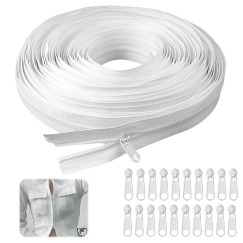 15M Endlos Reissverschluss mit Zipper Reissverschluss für Bettwäsche,3mm Nylon Reißverschluss Endlos Reißverschluss Meterware mit 20 Metall Schieber Endlosreißverschluss für Bettwäsche Kleidung Tasche von KineticKraft