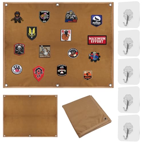 Kletttafel Patches Klett Wand Klettfläche Klettmatte 60×45CM Mit Ösen Faltbar Klettwand Haken & Schlaufe Klett Patch Board Patches Klett Wandern Organizer Display Tafel für Abzeichen Aufnäher (Braun) von KineticKraft
