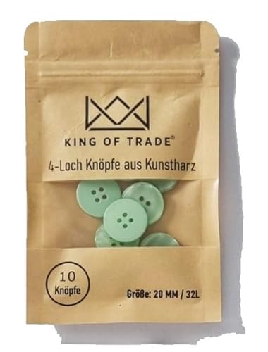 King of Trade 4-Loch Kunstharz Knopf Knöpfe - 20 mm 32L - 10 Stück zum Basteln, Nähen, Ersatz, Stricken, Nähzubehör (19# Grün) von King of Trade