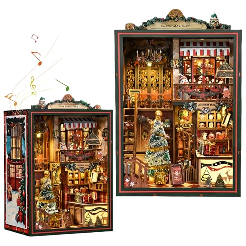 Christmas Shop DIY Book Nook Kit mit Spieluhr - Festliche Miniatur-Szene | Feiertags-Sammelbuchstütze für Erwachsene (Christmas Shop) von KingStora