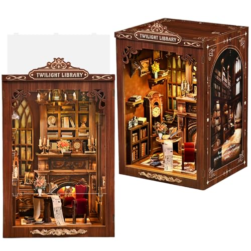 DIY Twilight Library Miniatur Buchecke Retro Buchstütze 3D Montage Bastelset Gemütlicher Nostalgischer Stil Geeignet für Erwachsene von KingStora