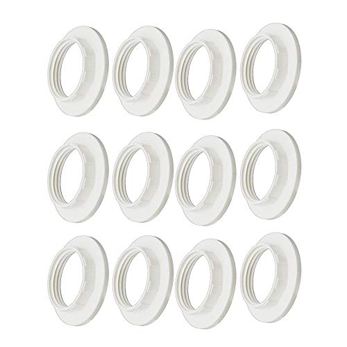 KingYH 12 Stück E14 Kunststoff Lampenschirm Ring Konverter Lampenring Reduzierring für Lampen-Fassung Ring für Lampen-Schirm Schwarz Adapterring Weiß von KingYH