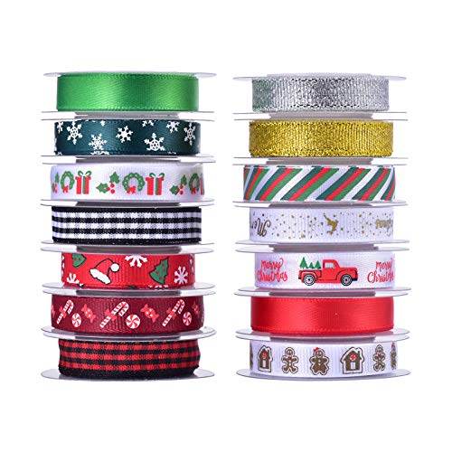 Kingovalley 15 Rollen Weihnachtsbänder, Weihnachtsbänder, bedrucktes Satin-Ripsband, Organzabänder, metallisches Glitzerstoff, Bänder für Weihnachtsgeschenke, DIY Dekoration Kingovalley 15 Rollen Weihnachtsbänder, Weihnachtsbänder, bedrucktes Satin-Ripsband, Organzabänder, metallisches Glitzerstoff, Bänder für Weihnachtsgeschenke, DIY Dekoration von Kingovalley