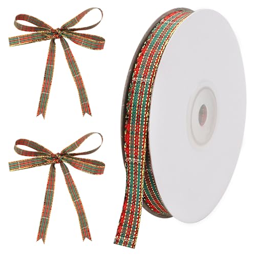 Weihnachtsband, 1,1 cm x 22 m, Weihnachtsbüffelkariertes Band, rotes und grünes Gingham-Band mit Goldrand für Weihnachtsverpackungen, Bastelarbeiten, Kranz, Heimdekoration Weihnachtsband, 1,1 cm x 22 m, Weihnachtsbüffelkariertes Band, rotes und grünes Gingham-Band mit Goldrand für Weihnachtsverpackungen, Bastelarbeiten, Kranz, Heimdekoration von Kingovalley