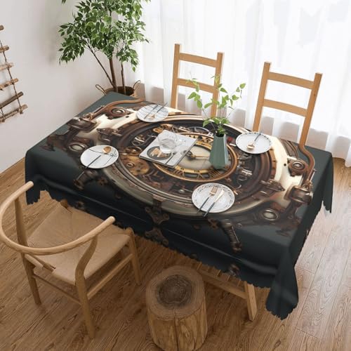 KINGWW Steampunk-Uhr, Steampunk-Uhr, fettabweisend, quadratische Tischdecken für rechteckige Tische, wiederverwendbare und waschbare Tischdecken, Polyester-Stoff-Tischdecken KINGWW Steampunk-Uhr, Steampunk-Uhr, fettabweisend, quadratische Tischdecken für rechteckige Tische, wiederverwendbare und waschbare Tischdecken, Polyester-Stoff-Tischdecken von Kingww