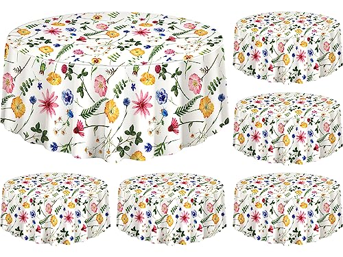 Kinlop Runde Kunststoff-Tischdecke, rustikale Blume, dekorative Tischdecke, wasserdichte Tischdecke, runde Blumenabdeckung, Einweg-Tischdecke für Sommer, Party, Picknick, Zuhause, Küche (6) von Kinlop