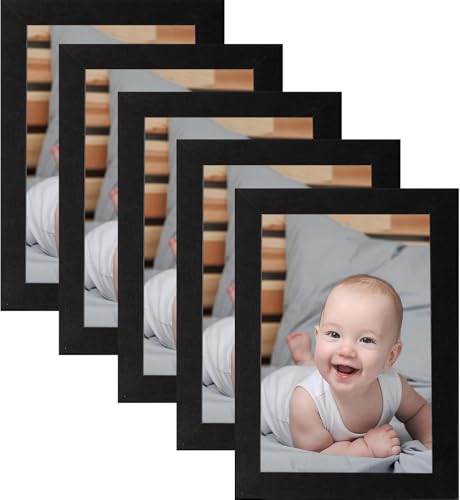 Kinmsito 5 Stück Bilderrahmen 10 x 15 cm,Schwarz Bilderrahmen,Holz-Rahmen für Fotos, Bilder, Poster, Wohnzimmer, Schlafzimmer, Büro((10x15cm,Schwarz)) von Kinmsito