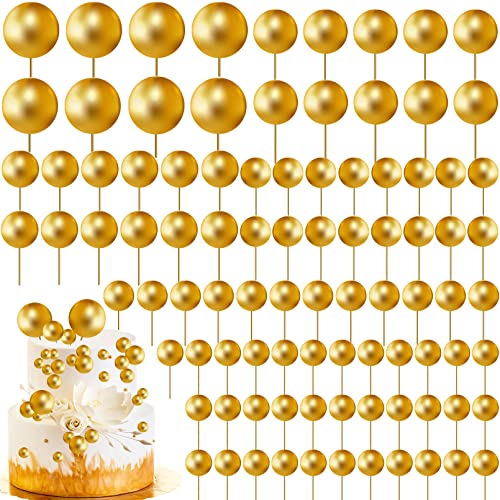 Kinmsito 108 Stück Tortendeko Kugeln,Schaumkugeln Cupcake Topper,Kuchen Dekoration Kugel DIY Kuchen Insert Topper,Schaum Ball Kuchen Picks für Geburtstag Hochzeit Babyparty (Gold) von Kinmsito