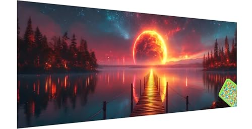 Diamond Painting Pier, Diamond Painting Erwachsene, Groß Diamant Painting Bilder 150x50cm, Vollmond Diamond Painting Set für Erwachsene Kinder, Eckige Steine Mosaikherstellung Kit für Home Deko S-9 von Kinntn