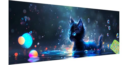 Katze Diamond Painting Erwachsene Groß XXL 120x40cm, 5D Tier Diamant Painting Bilder, DIY Diamond Painting Eckige Steine Vollbohrer Diamant Malerei Stickerei Kreuzstich Set für Home Wand Dekor T-6 von Kinntn