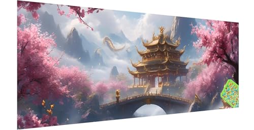Wunderland Diamond Painting Erwachsene Groß XXL 120x40cm, 5D Kirschblüten Diamant Painting Bilder, DIY Diamond Painting Eckige Steine Vollbohrer Diamant Malerei Stickerei Kreuzstich für Wanddeko U-2 von Kinntn