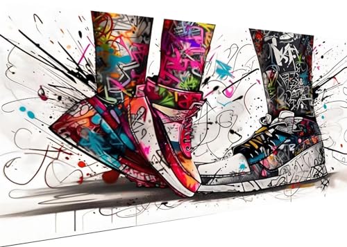 60x30cm Diamond Painting Ewachsene Groß, DIY 5D Diamant Painting Graffiti Schuhe Bilder Art Bastelset Diamond Painting Kinder Anfänger Stickerei Set, for Home Wall Decor oder Madchen Geschenke G-222 von Kinooge