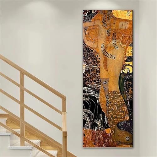 Abstrakt Gustav Klimt 5D Diamond Painting Bilder Erwachsene Kinders, 30x90cm Großes Format DIY Runden Full Kristall Strass Stickerei Mosaik Gemälde Kunst Basteln, für Raumdekor Wand Dekor E-131 von Kinooge
