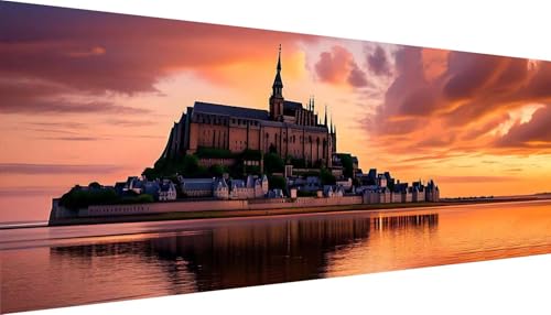 Diamant Painting Bilder, DIY 5D Diamond Painting Erwachsene Groß Stickerei Malen Nach Zahlen Kit Full Gem Art Painting Kunsthandwerk Deko Diamant Malerei (Mont Saint Michel 125x50cm) Y-337 von Kinooge