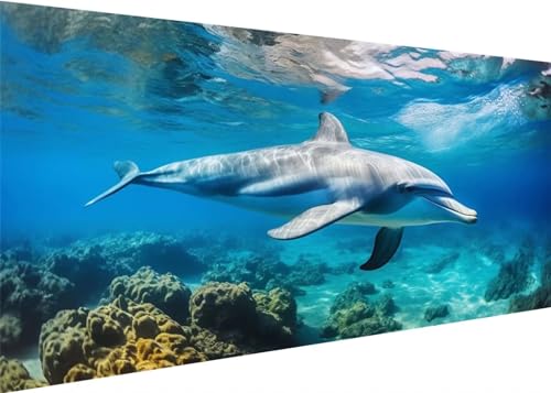 Diamond Painting Weißer Delphin Diamond Art Painting Full Zubehör, DIY 5D Diamant Painting Bilder Erwachsene Groß Stickerei Kreuzstich Kinder Diamant Malerei Art Craft Wanddekoration 90x40cm F-418 von Kinooge