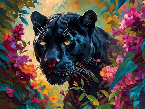 Malen Nach Zahlen Erwachsene Blume Schwarzer Panther, Paint by Numbers Malen Nach Zahlen Anfänger, DIY mit Pinseln und Acrylfarben Handgemalt Ölgemälde für Home Décor, Ohne Rahmen, 40x50cm G-700 Malen Nach Zahlen Erwachsene Blume Schwarzer Panther, Paint by Numbers Malen Nach Zahlen Anfänger, DIY mit Pinseln und Acrylfarben Handgemalt Ölgemälde für Home Décor, Ohne Rahmen, 40x50cm G-700 von Kinooge